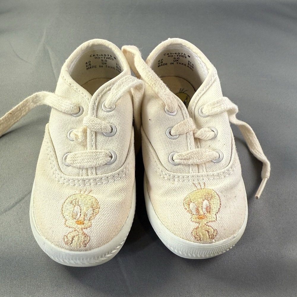 Vintage Looney‎ Tunes Baby Shoes Tweety Bird Canvas Sneakers Size 5
